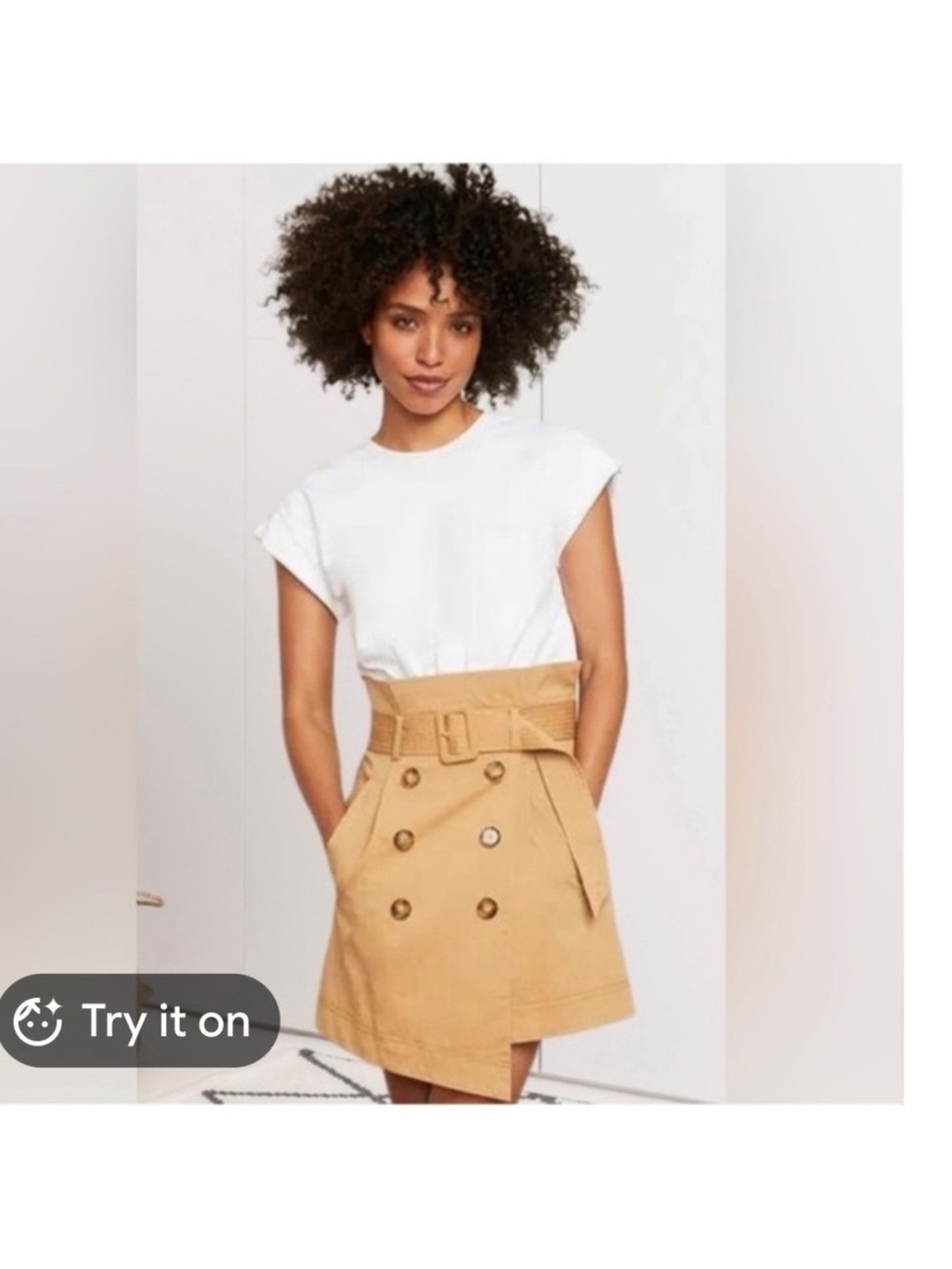 Veronica Beard Tan Double-Breasted Belted Mini Skirt